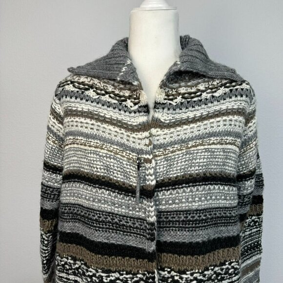 J. Jill Womens Open Front Cardigan Knit Striped Sweater Wool Alpaca Blend XS - Picture 2 of 12